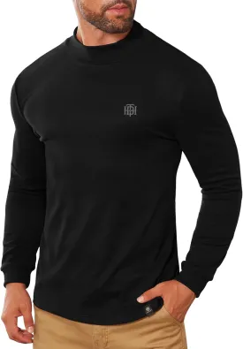 Mens Long Sleeve Thermal Shirts Mock Neck Stretchy Classic Pullover (S-XXL)
