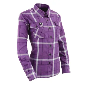 Milwaukee Leather MNG21605 Women's Casual Purple and White Long Sleeve Cotton Casual Flannel Shirt