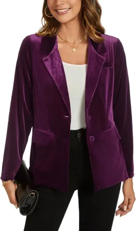 MINTLIMIT Womens Velvet Blazer Suit Jacket Long Sleeve Notched Lapel Button Coat Work Office Blazer Jacket with Pockets