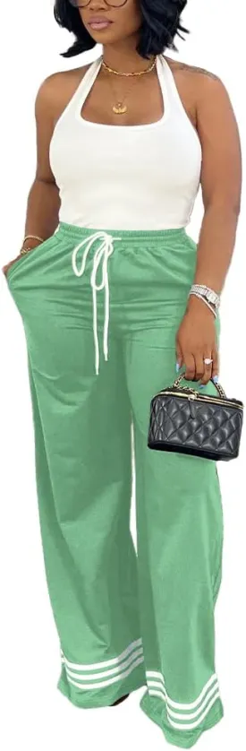 Nimsruc Wide Leg Sweatpants for Women High Waisted Drawstring Casual Loose Long Pants with Pockets