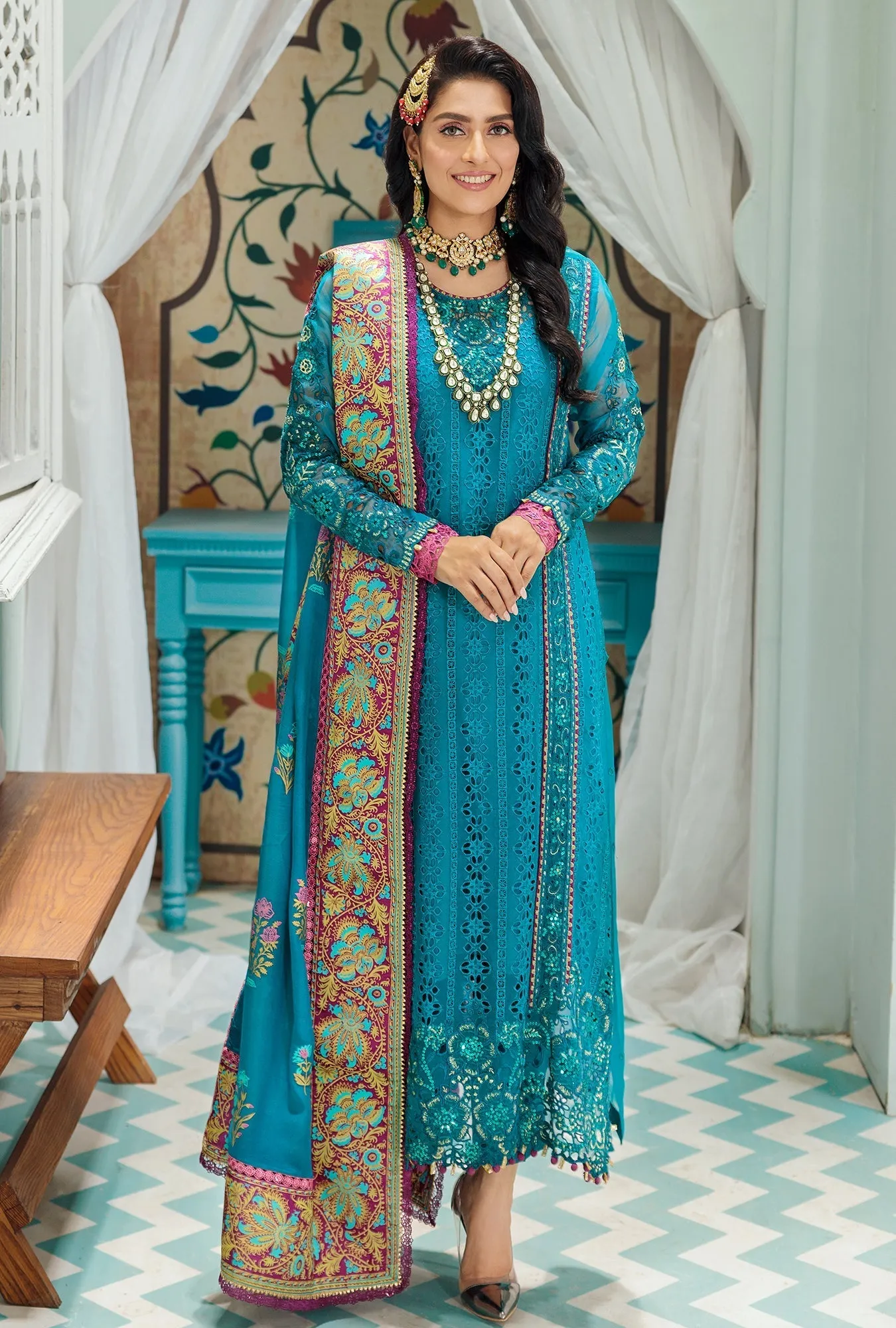 Noor by Saadia Asad · Chiffon Laserkari Collection  – D5-AEGEAN