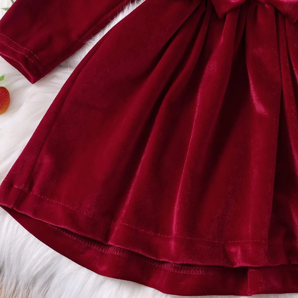 OBEEII Toddler Baby Girls Christmas Velvet Dress Ruffle A-Line Birthday Party Holiday Princess Dress Fall Winter Clothes