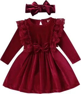 ODIZLI Baby Girls Velvet Dress Long Sleeve Ruffle Fall Winter Clothings