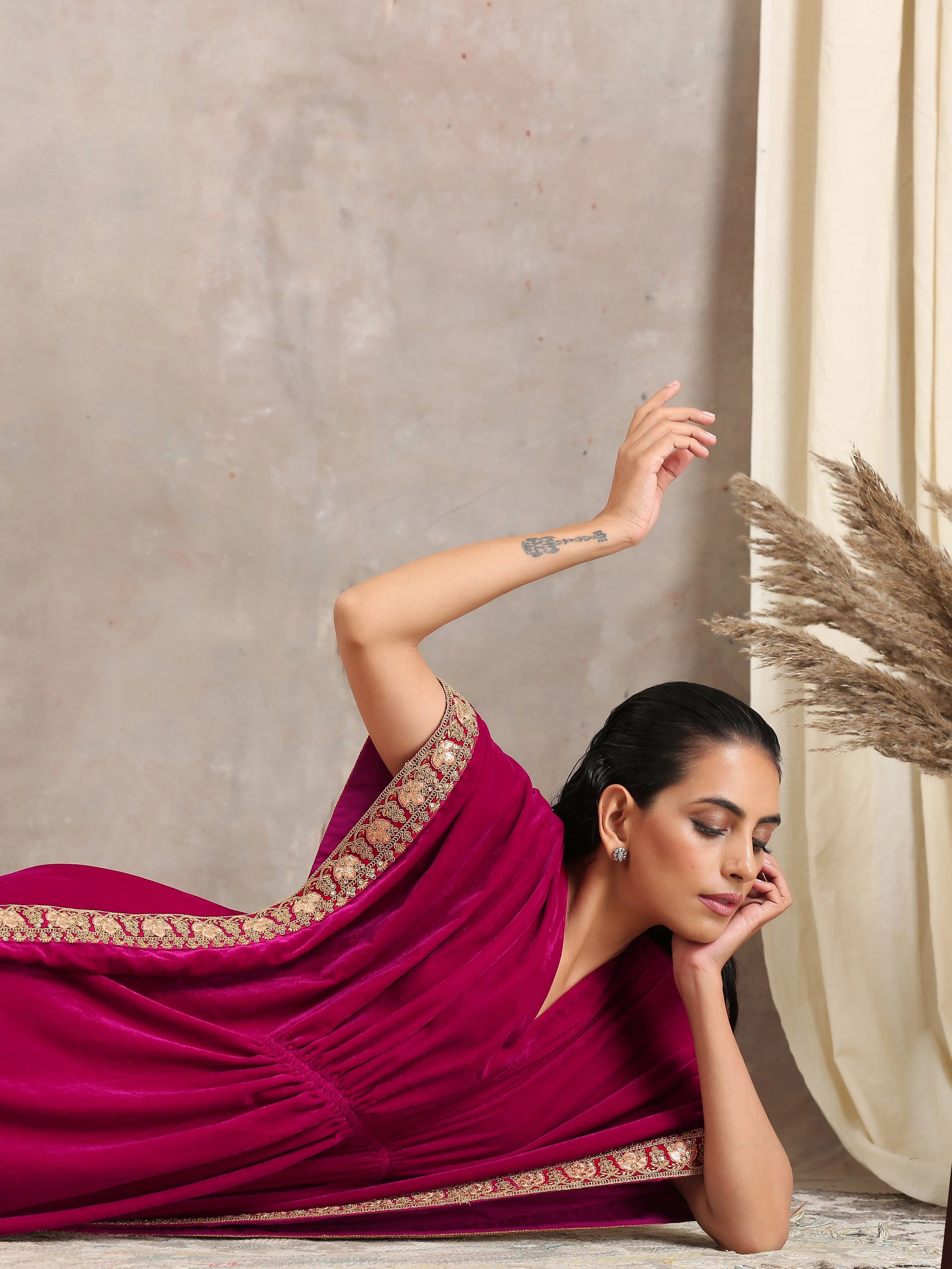 Pink Velvet Lace Kaftan
