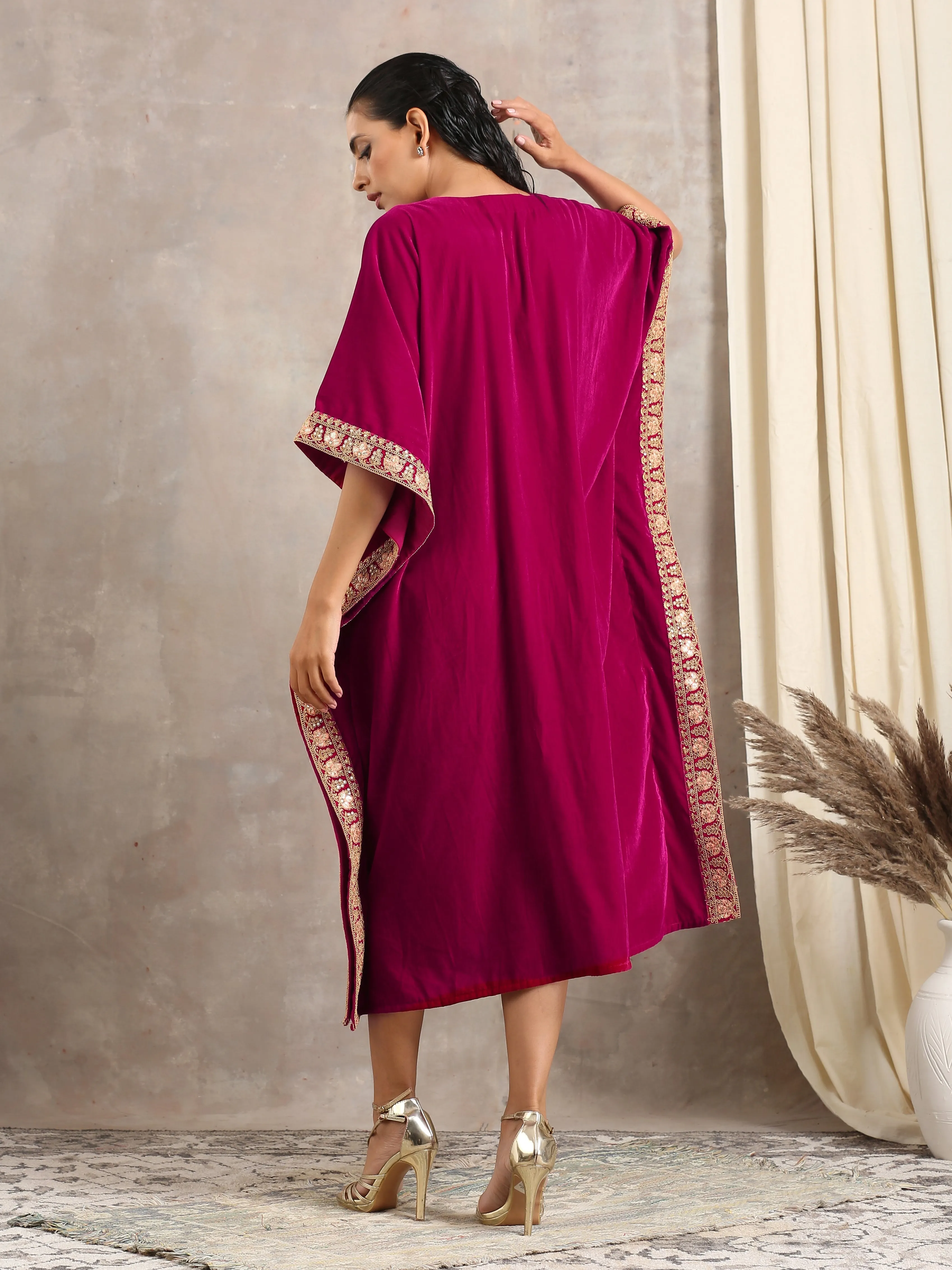 Pink Velvet Lace Kaftan