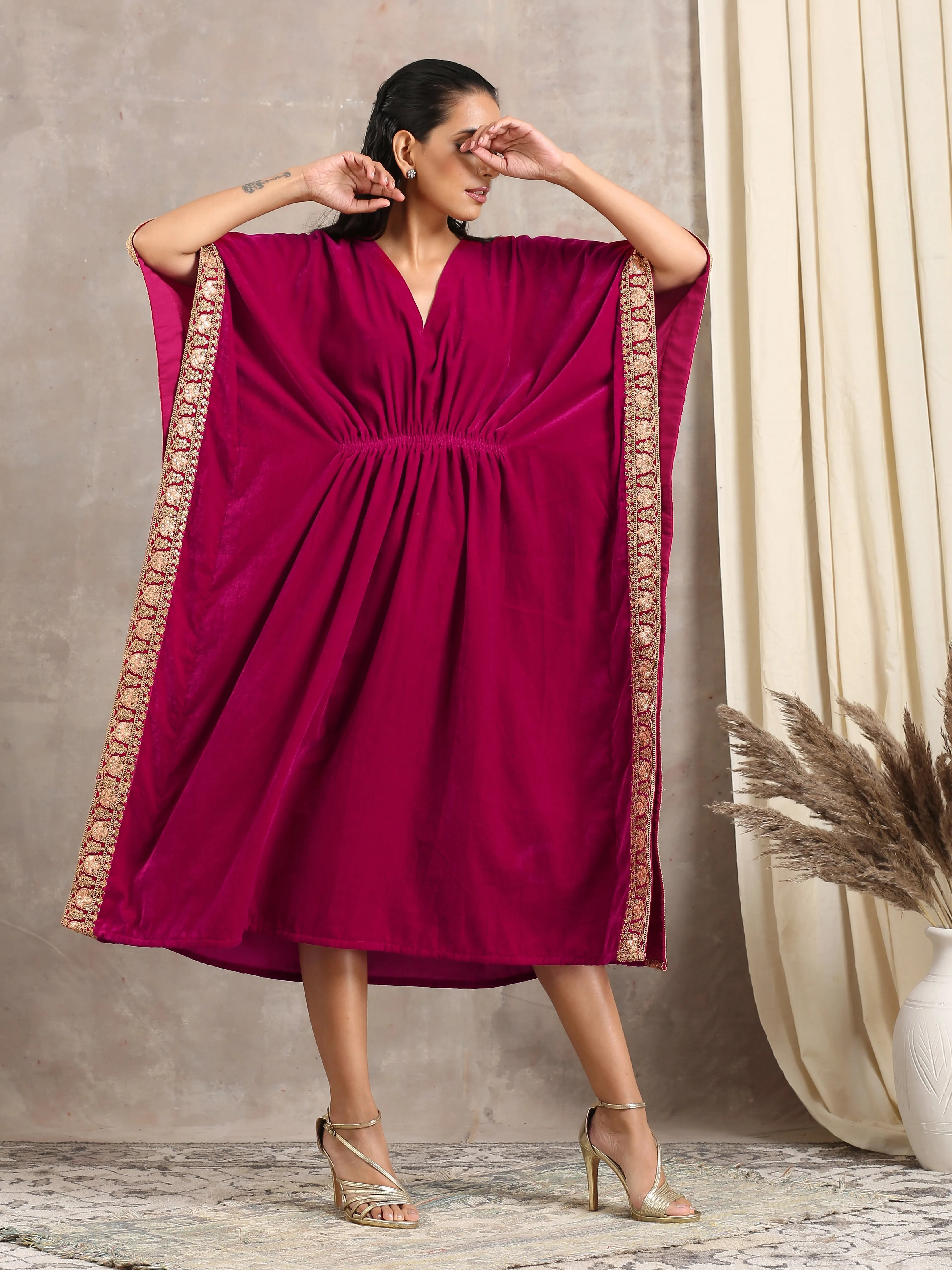 Pink Velvet Lace Kaftan