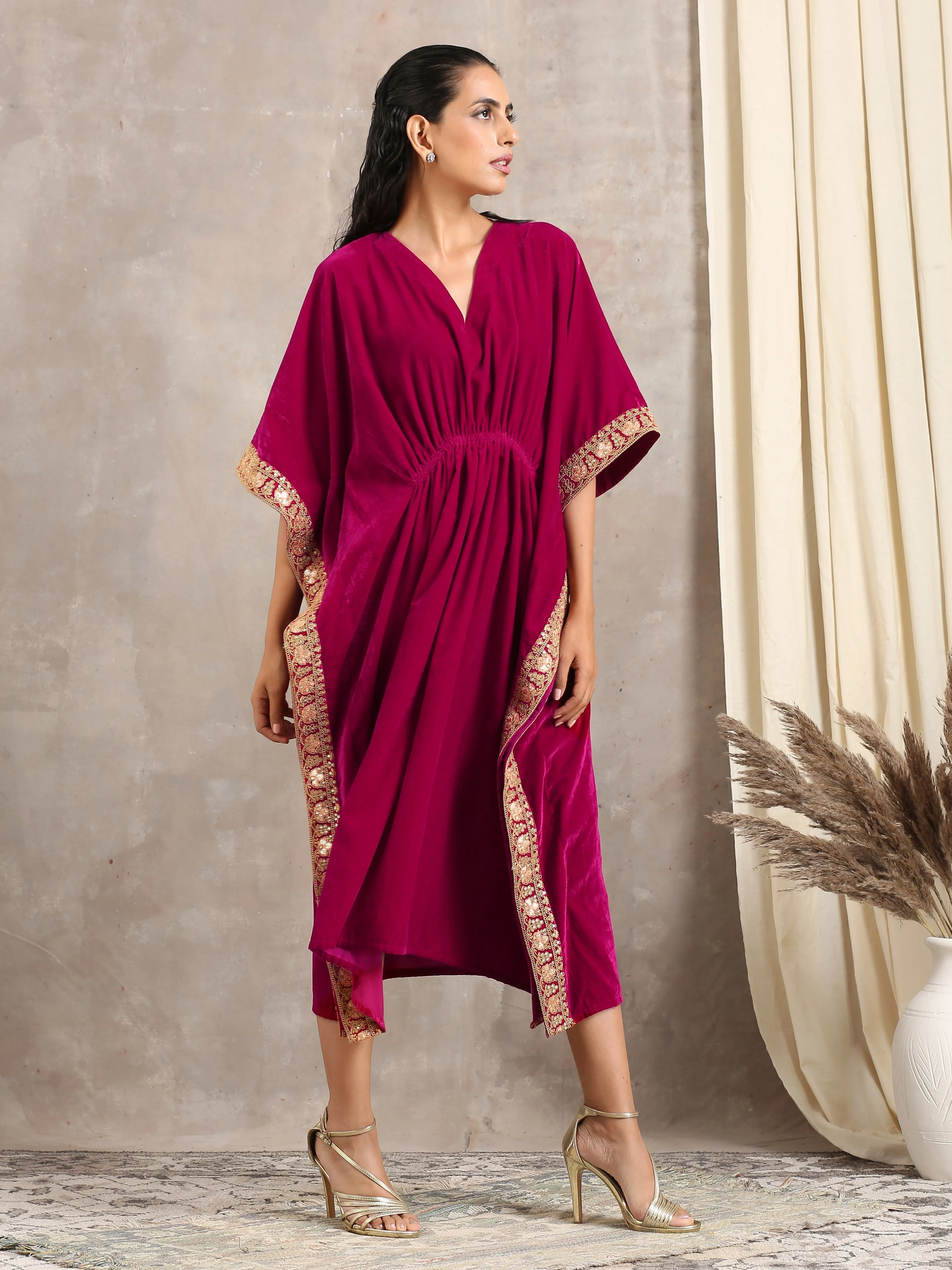 Pink Velvet Lace Kaftan