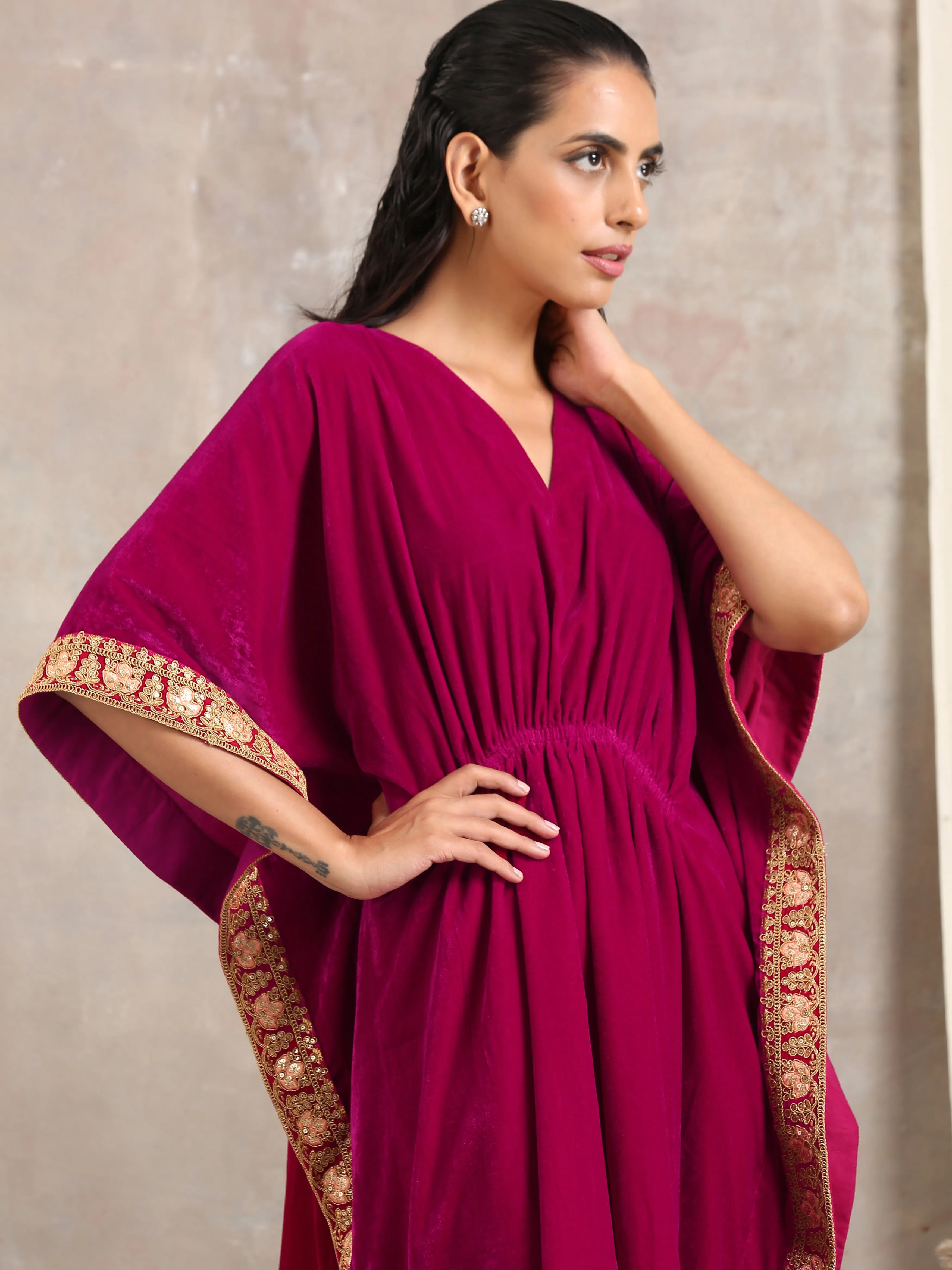 Pink Velvet Lace Kaftan