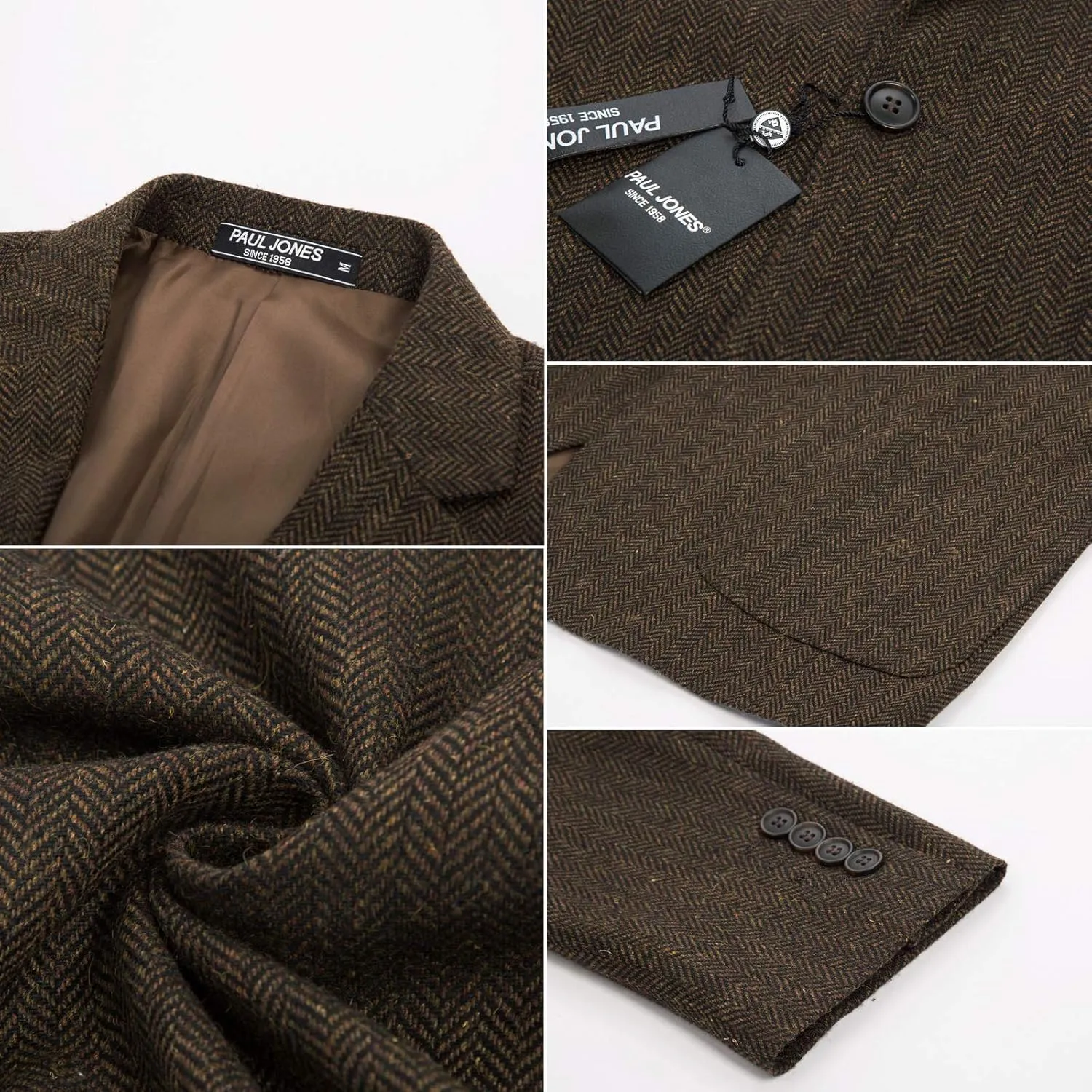 PJ PAUL JONES Men's Herringbone Tweed Blazer British Wool Blend Sport Coat Jacket
