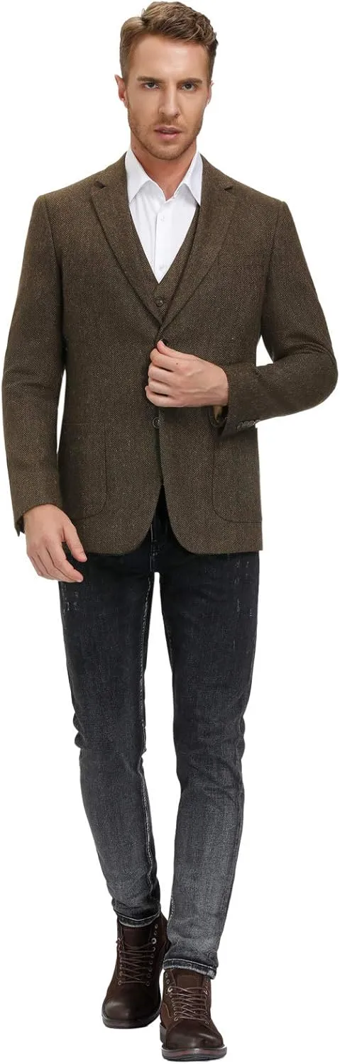 PJ PAUL JONES Men's Herringbone Tweed Blazer British Wool Blend Sport Coat Jacket