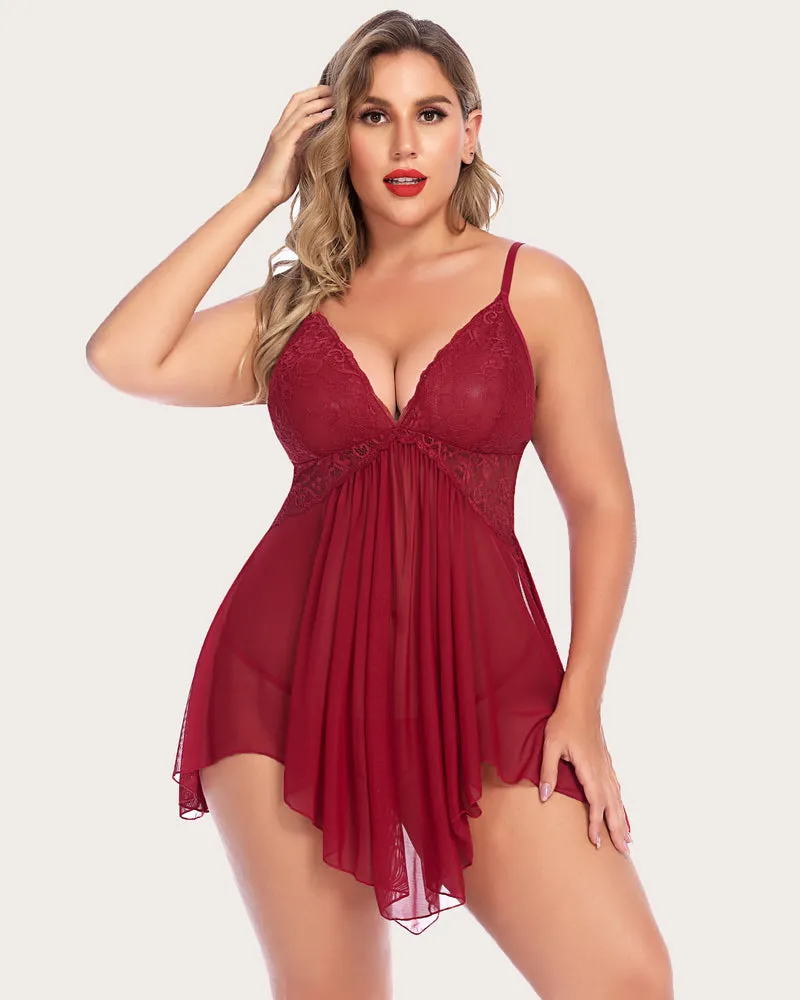 Plus Size Lace V Neck Babydoll