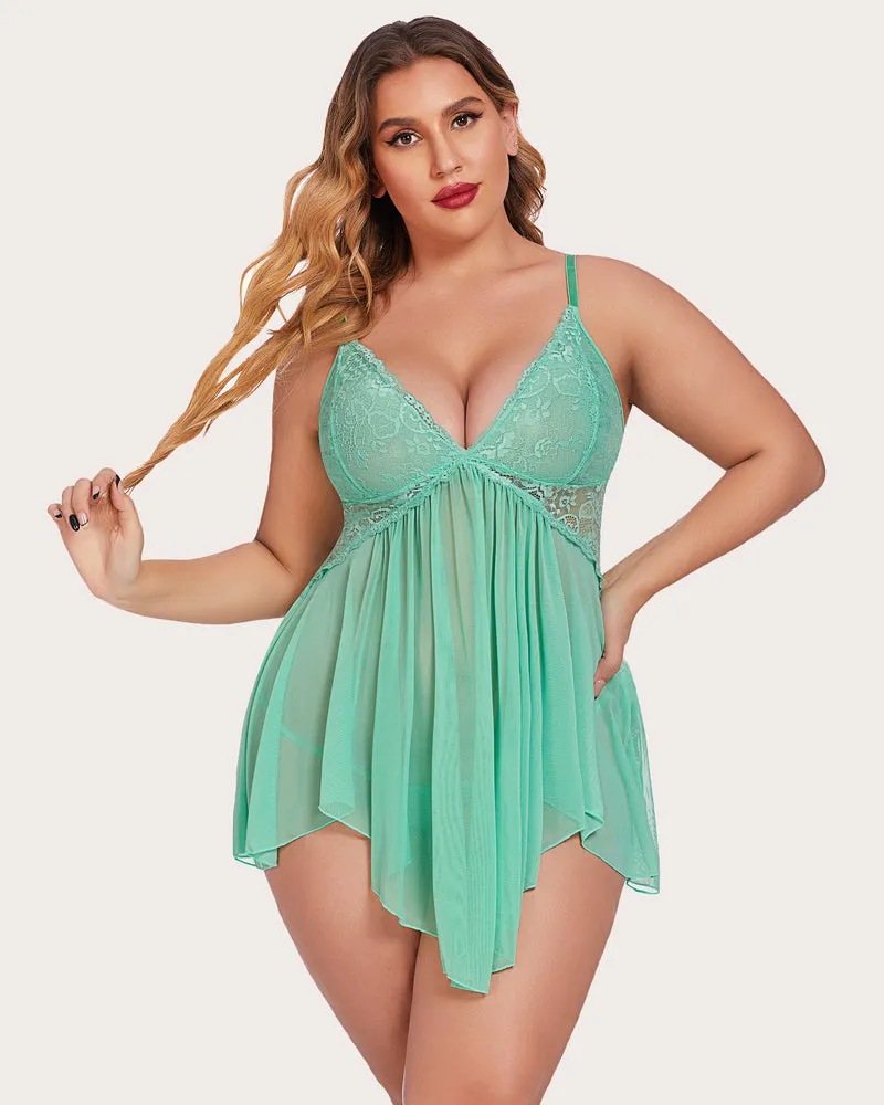 Plus Size Lace V Neck Babydoll