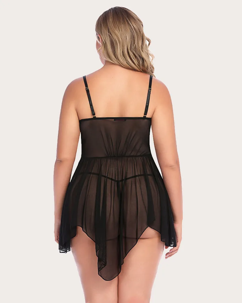 Plus Size Lace V Neck Babydoll