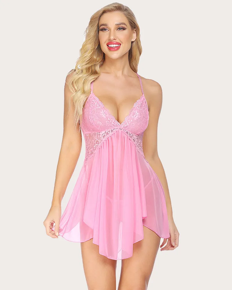 Plus Size Lace V Neck Babydoll