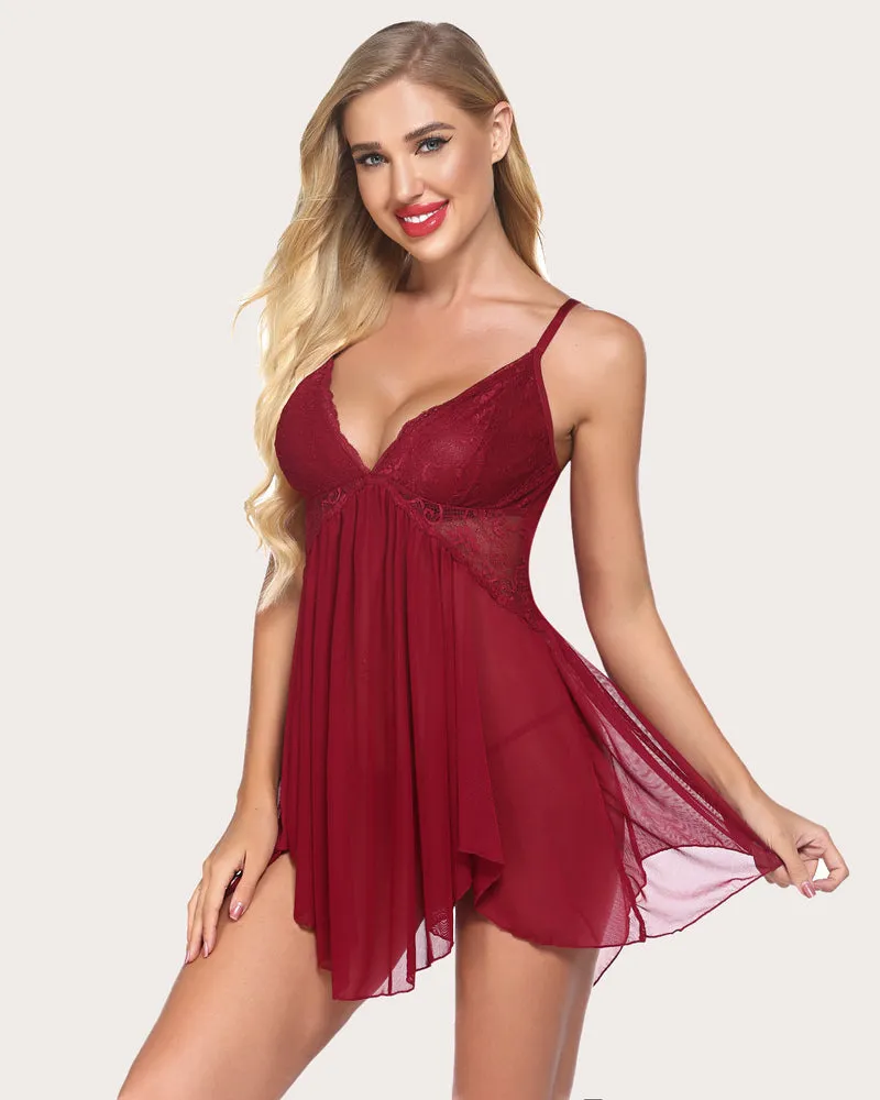 Plus Size Lace V Neck Babydoll