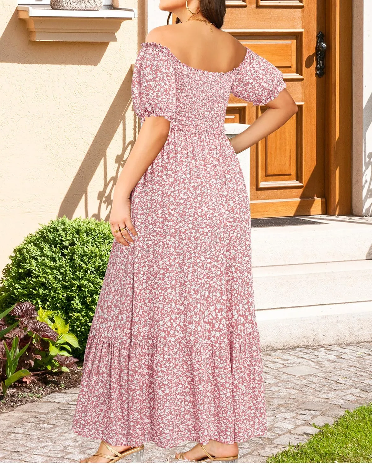 Plus Size Sun Dresses Women - Summer Off The Shoulder Puff Sleeve A Line Boho Maxi Flow Long Dress 2025