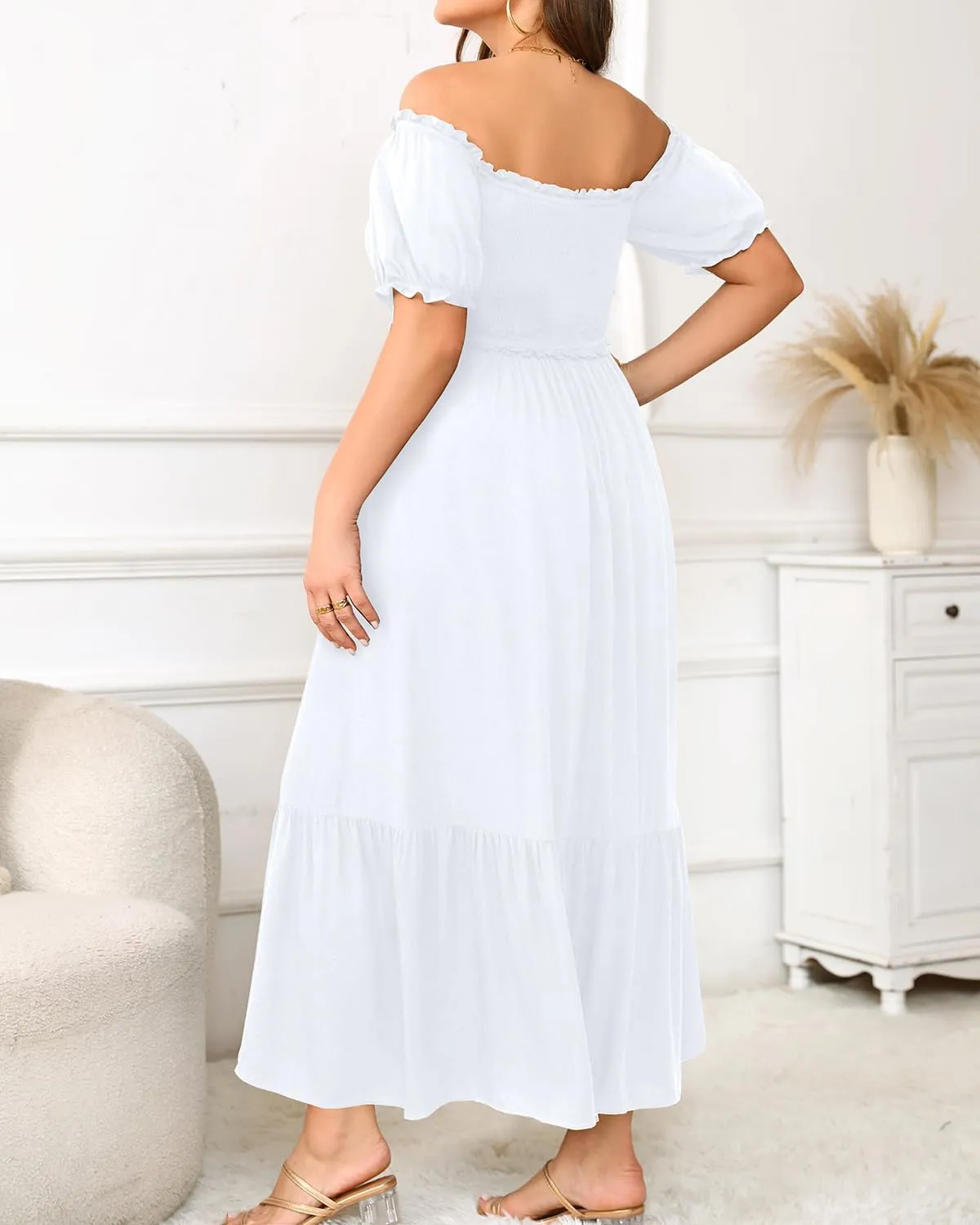 Plus Size Sun Dresses Women - Summer Off The Shoulder Puff Sleeve A Line Boho Maxi Flow Long Dress 2025