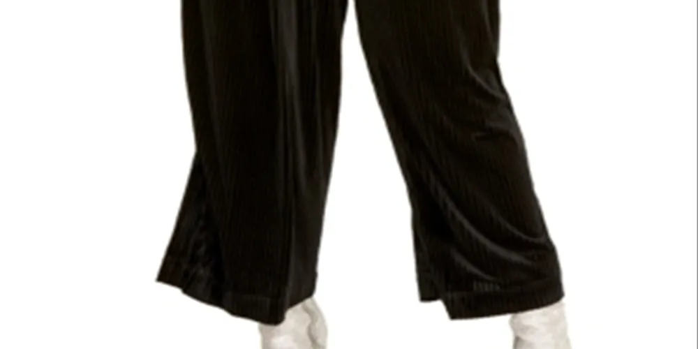 Rachel Roy Women's Plus Velvet Illusion Cropped Pants Black Size 1X