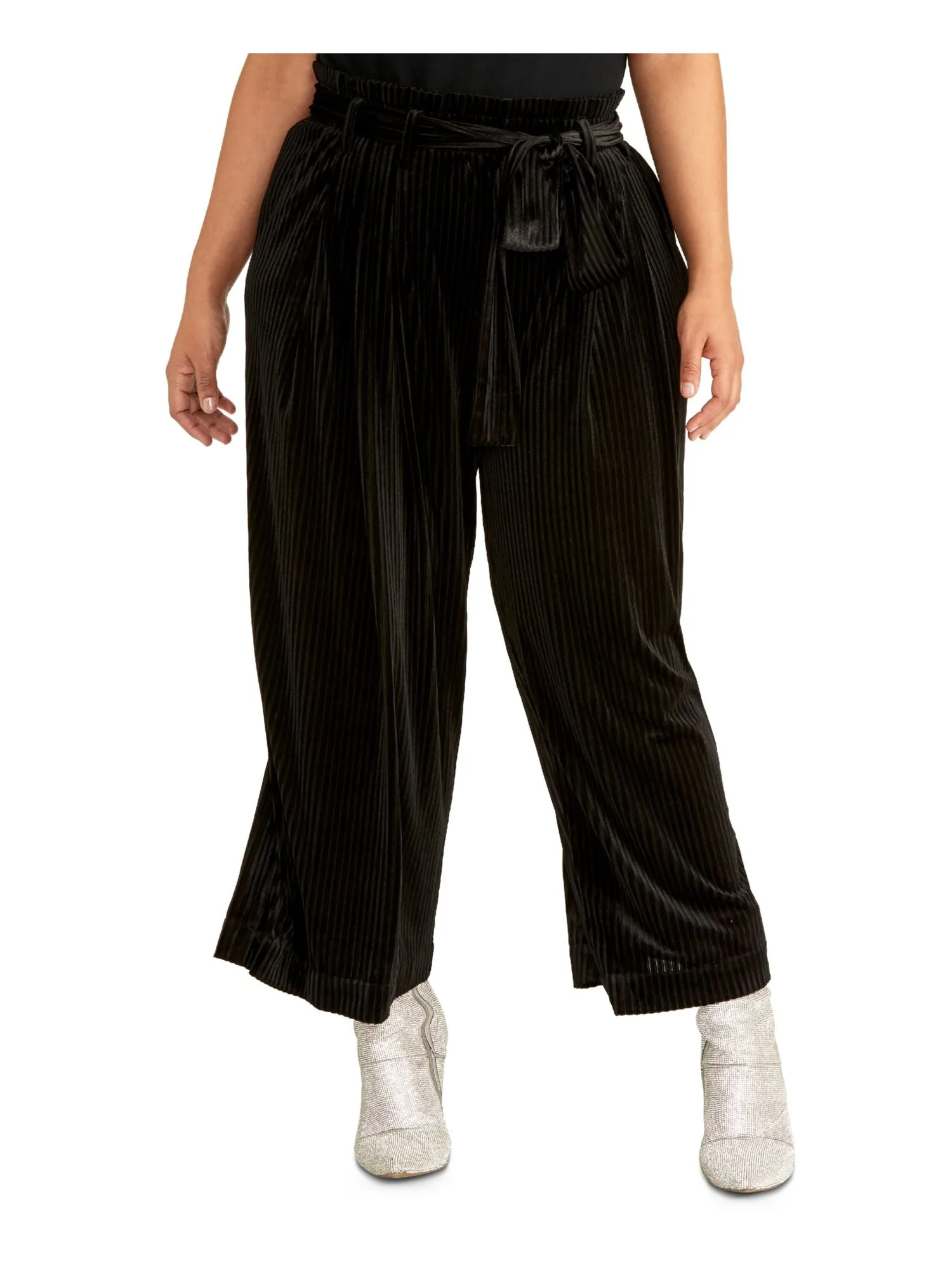 Rachel Roy Women's Plus Velvet Illusion Cropped Pants Black Size 1X