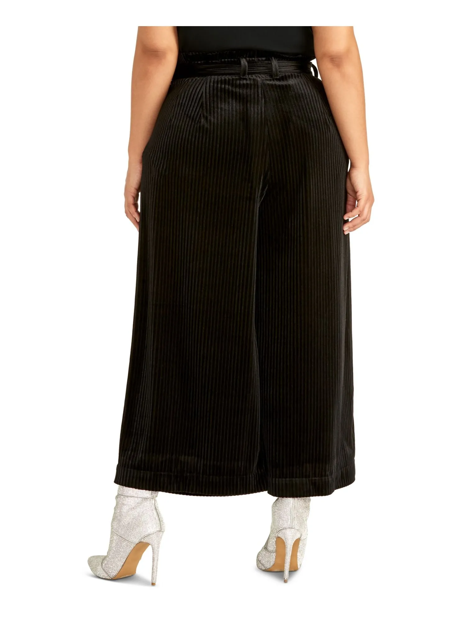 Rachel Roy Women's Plus Velvet Illusion Cropped Pants Black Size 1X