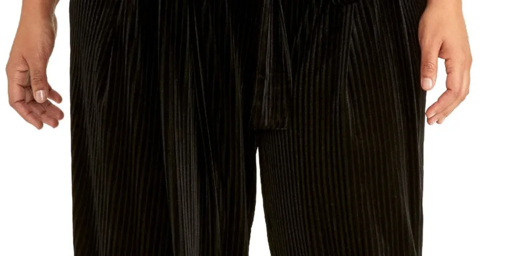 Rachel Roy Women's Plus Velvet Illusion Cropped Pants Black Size 1X