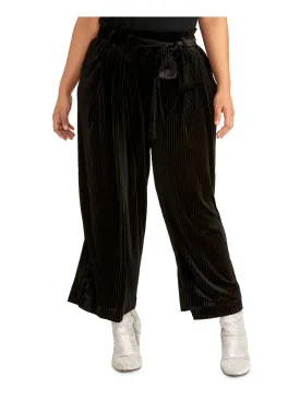 Rachel Roy Women's Plus Velvet Illusion Cropped Pants Black Size 1X