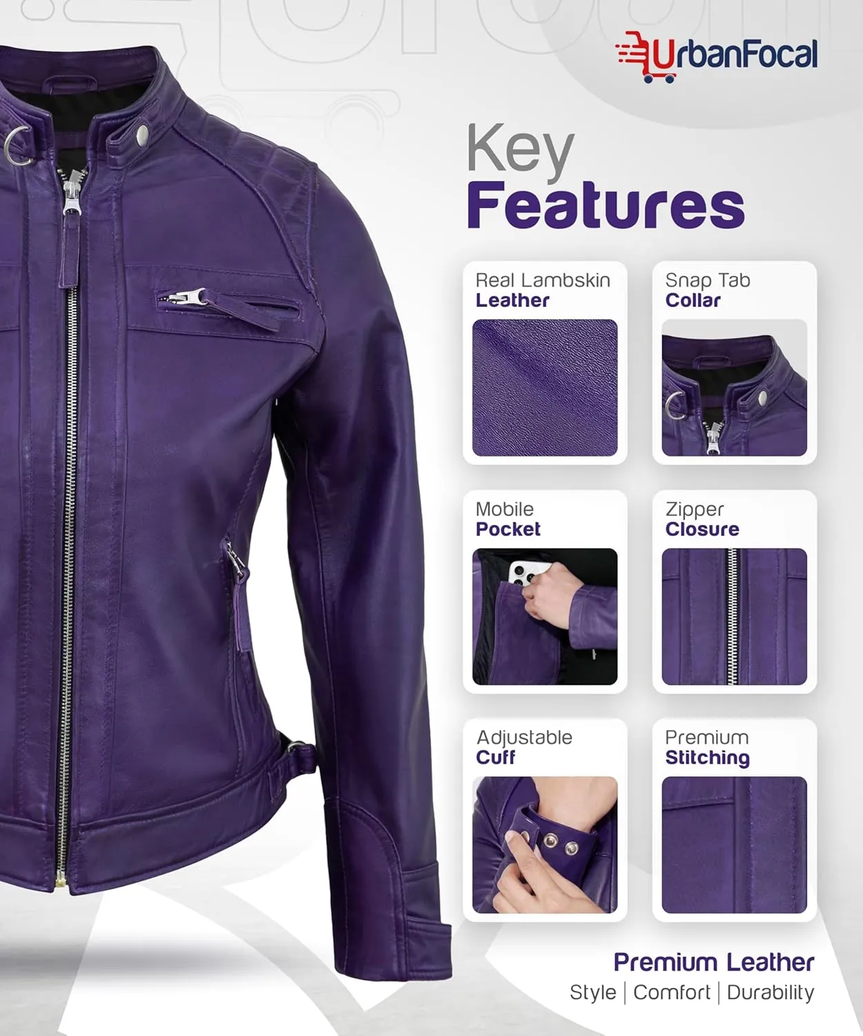 Real Lambskin Trendy Womens Leather Jackets Moto Biker Style Zip Up Motorcycle Jacket Women Outerwear With Pockets