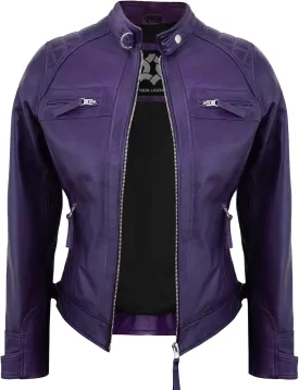 Real Lambskin Trendy Womens Leather Jackets Moto Biker Style Zip Up Motorcycle Jacket Women Outerwear With Pockets