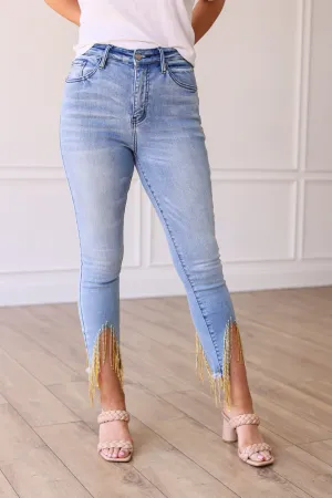 Rhinestone Fringe Skinny Jeans