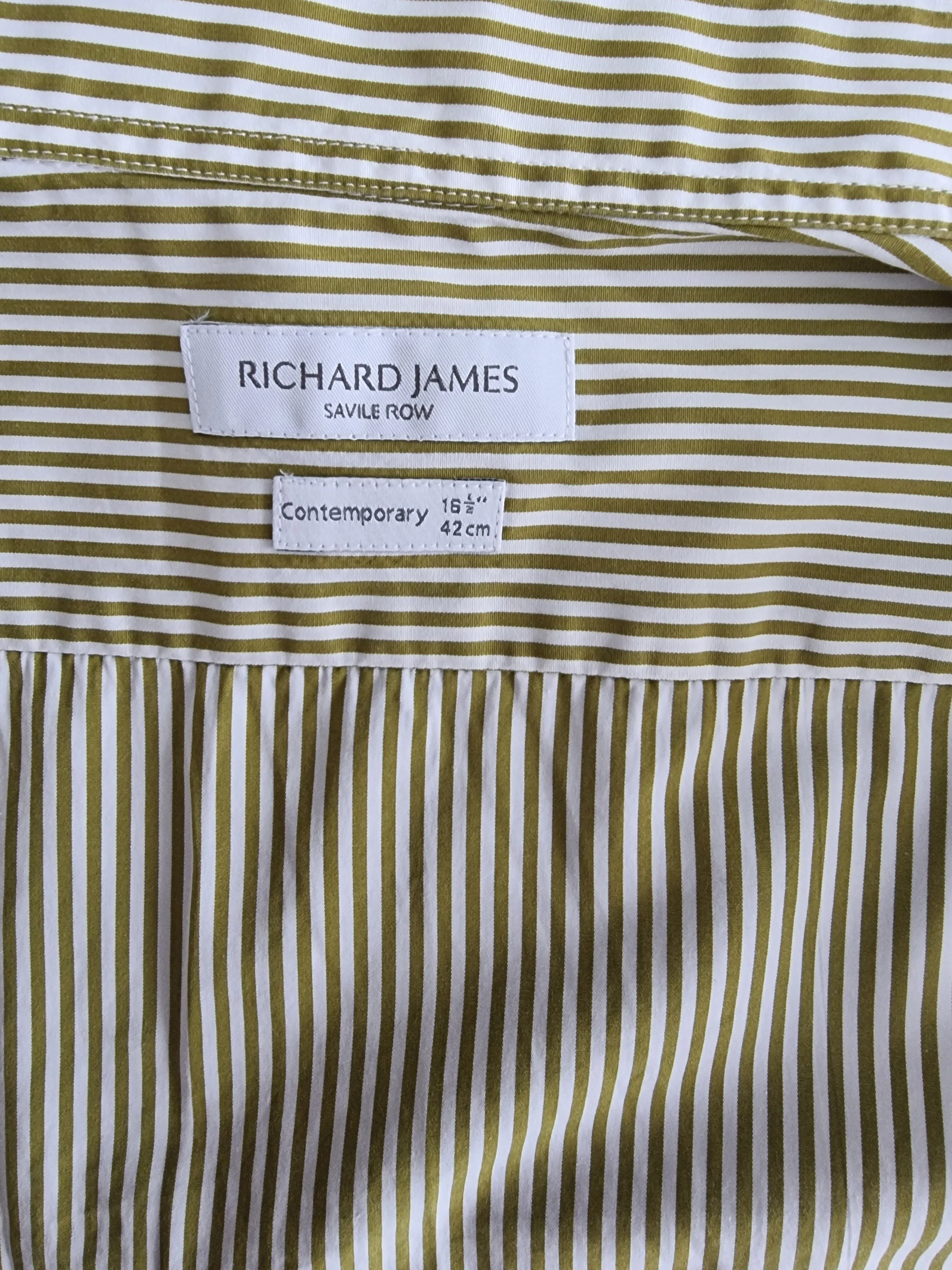 Richard James Saville Row Men’s Khaki Striped Shirt – Size 15 1/2