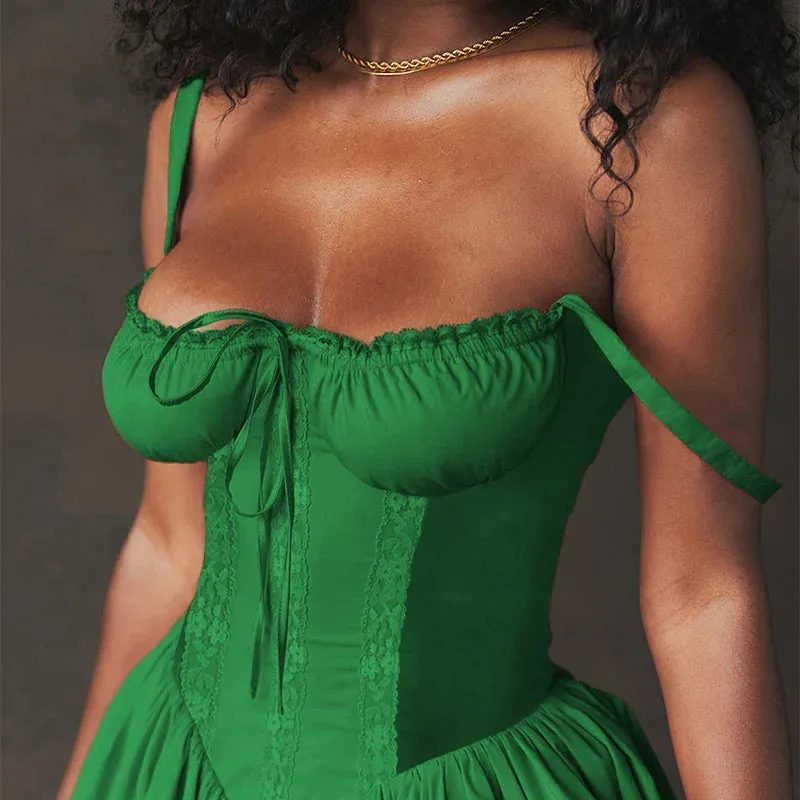 Sexy Suspender Slim Fit Fashion Solid A-Line Bandage Strappy Lace-Up Backless Dress