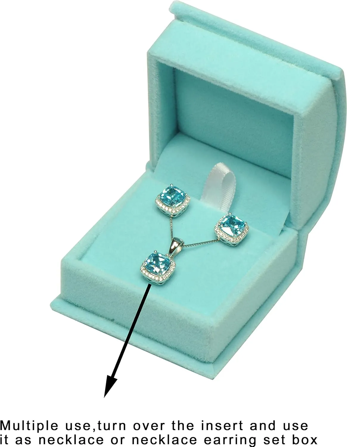 Sky Blue Color Luxury Velvet Multiple Use Earring Necklace Pendant Jewelry Gift Box for Wedding, Birthday, Valentine' Day, Mother's Day, Christmas...Comes with an Extra Individual White Packer Box Size 2.15(W)*2.15(D)*1.65(H)( Jewelry not included)