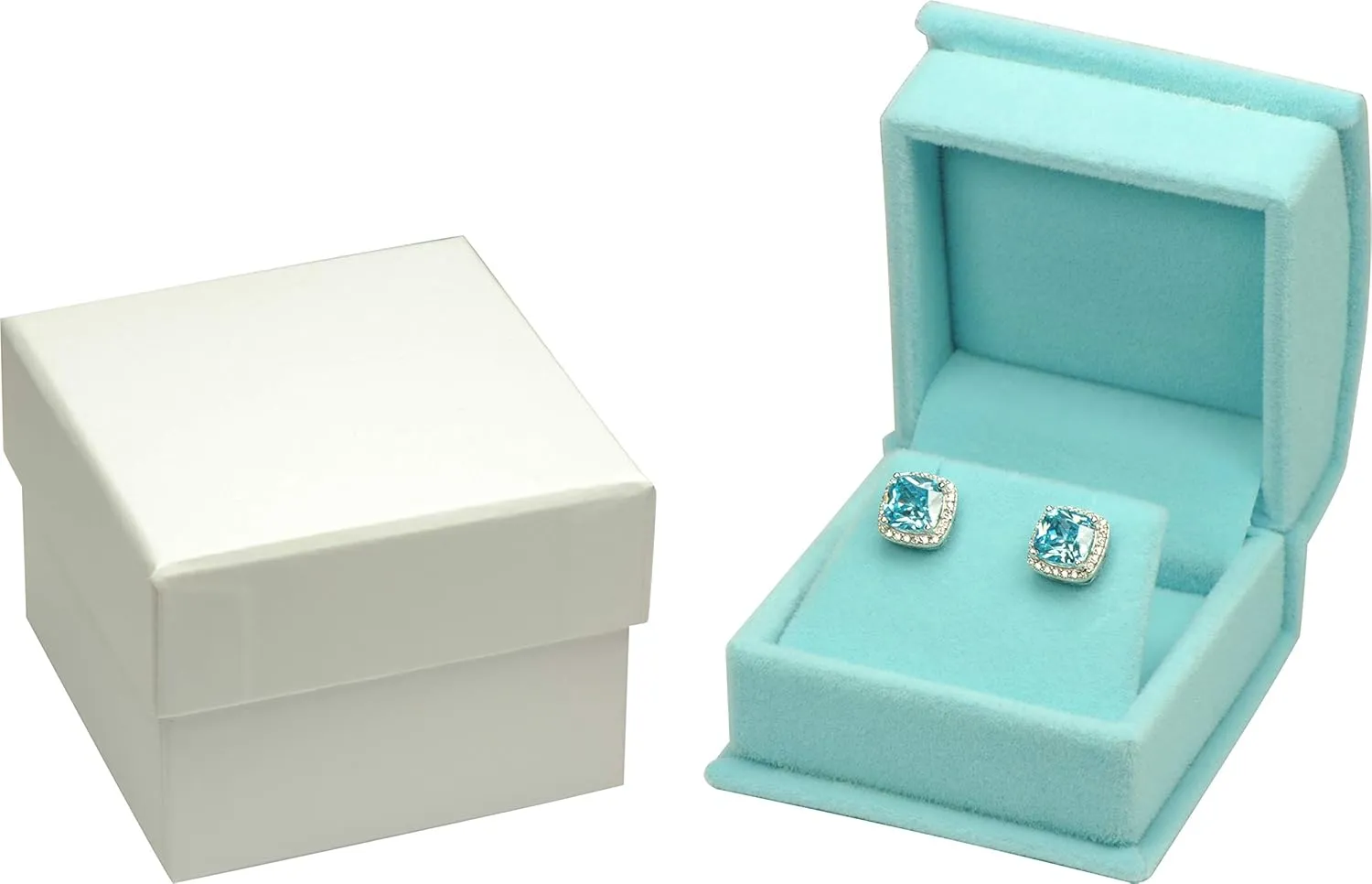 Sky Blue Color Luxury Velvet Multiple Use Earring Necklace Pendant Jewelry Gift Box for Wedding, Birthday, Valentine' Day, Mother's Day, Christmas...Comes with an Extra Individual White Packer Box Size 2.15(W)*2.15(D)*1.65(H)( Jewelry not included)