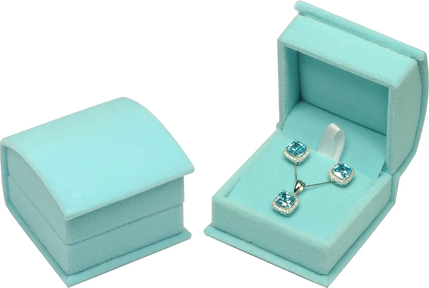 Sky Blue Color Luxury Velvet Multiple Use Earring Necklace Pendant Jewelry Gift Box for Wedding, Birthday, Valentine' Day, Mother's Day, Christmas...Comes with an Extra Individual White Packer Box Size 2.15(W)*2.15(D)*1.65(H)( Jewelry not included)