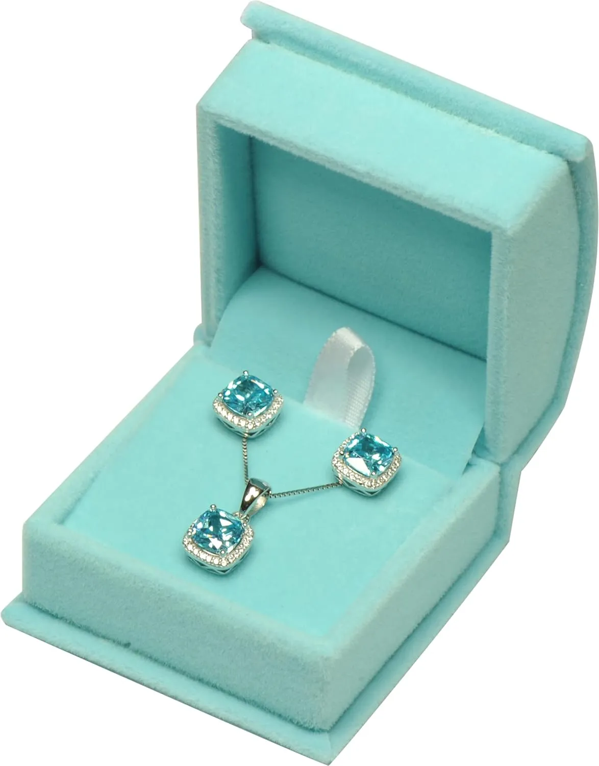 Sky Blue Color Luxury Velvet Multiple Use Earring Necklace Pendant Jewelry Gift Box for Wedding, Birthday, Valentine' Day, Mother's Day, Christmas...Comes with an Extra Individual White Packer Box Size 2.15(W)*2.15(D)*1.65(H)( Jewelry not included)