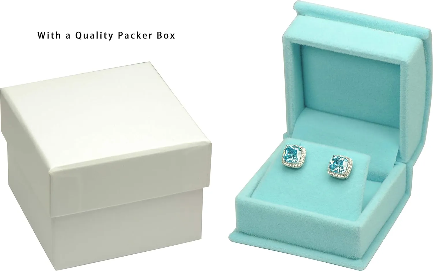 Sky Blue Color Luxury Velvet Multiple Use Earring Necklace Pendant Jewelry Gift Box for Wedding, Birthday, Valentine' Day, Mother's Day, Christmas...Comes with an Extra Individual White Packer Box Size 2.15(W)*2.15(D)*1.65(H)( Jewelry not included)