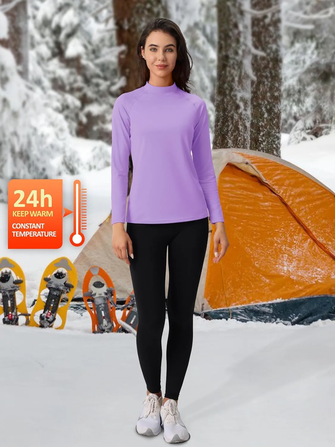 TACVASEN Women's Fleece Lined Thermal Shirts Mock Turtleneck Tops Long Sleeve Base Layer Workout Shirts