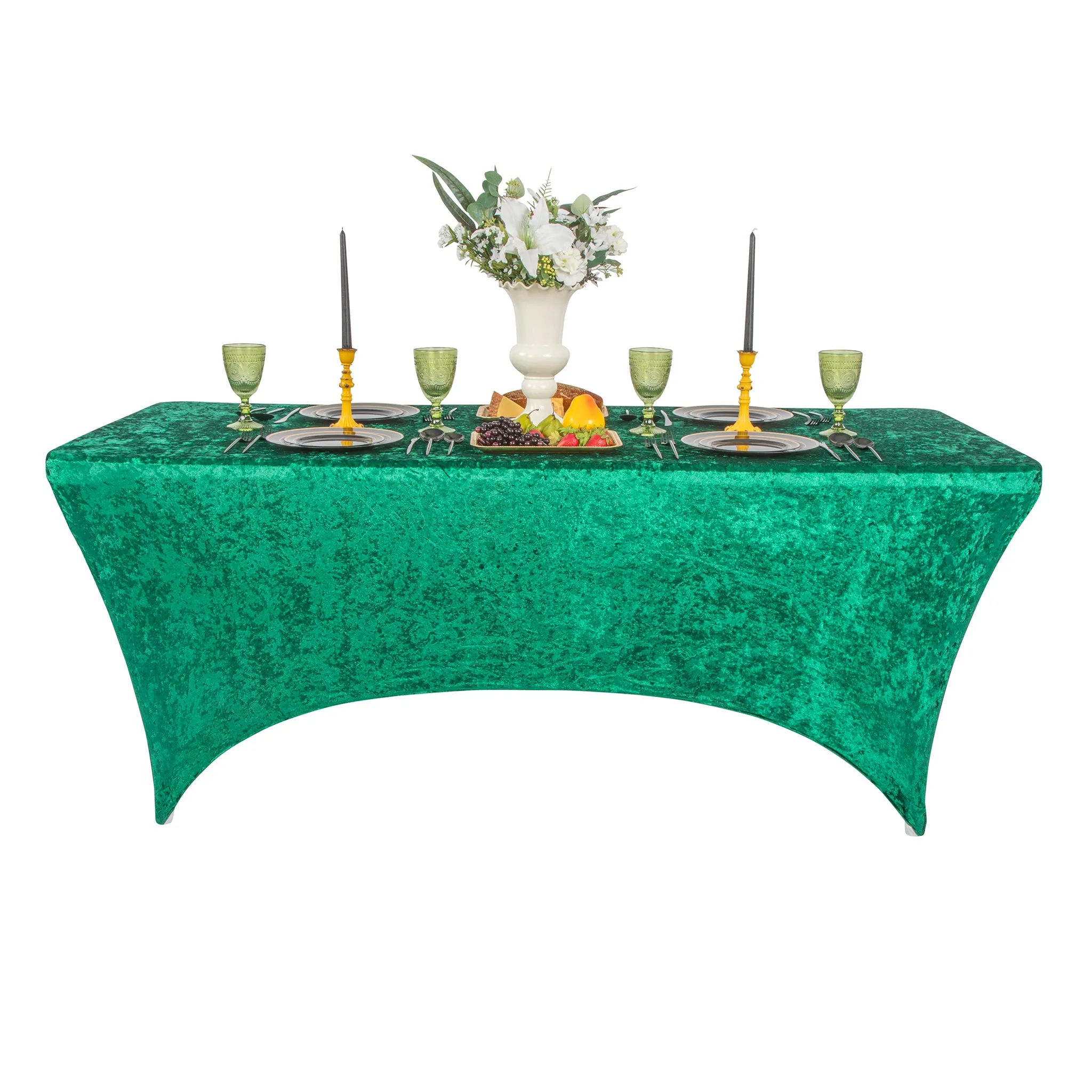 Velvet Spandex Table Cover 6ft Rectangle - Emerald Green