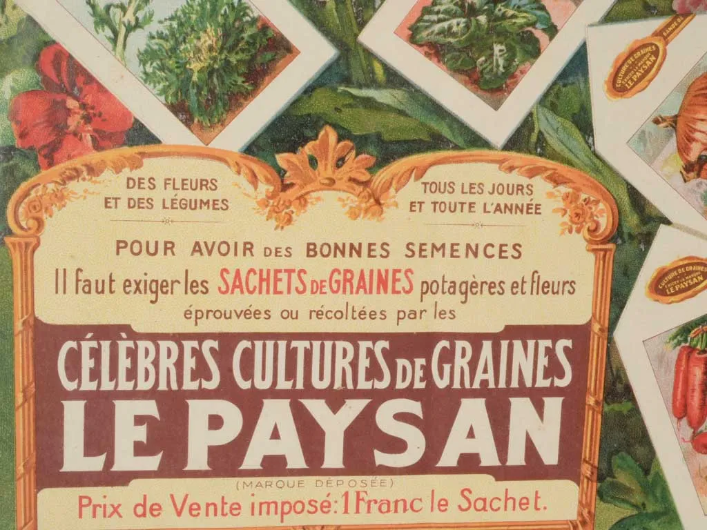 Vintage French Seed Advertising Poster – "Le Paysan" 20¾" x 27¼"