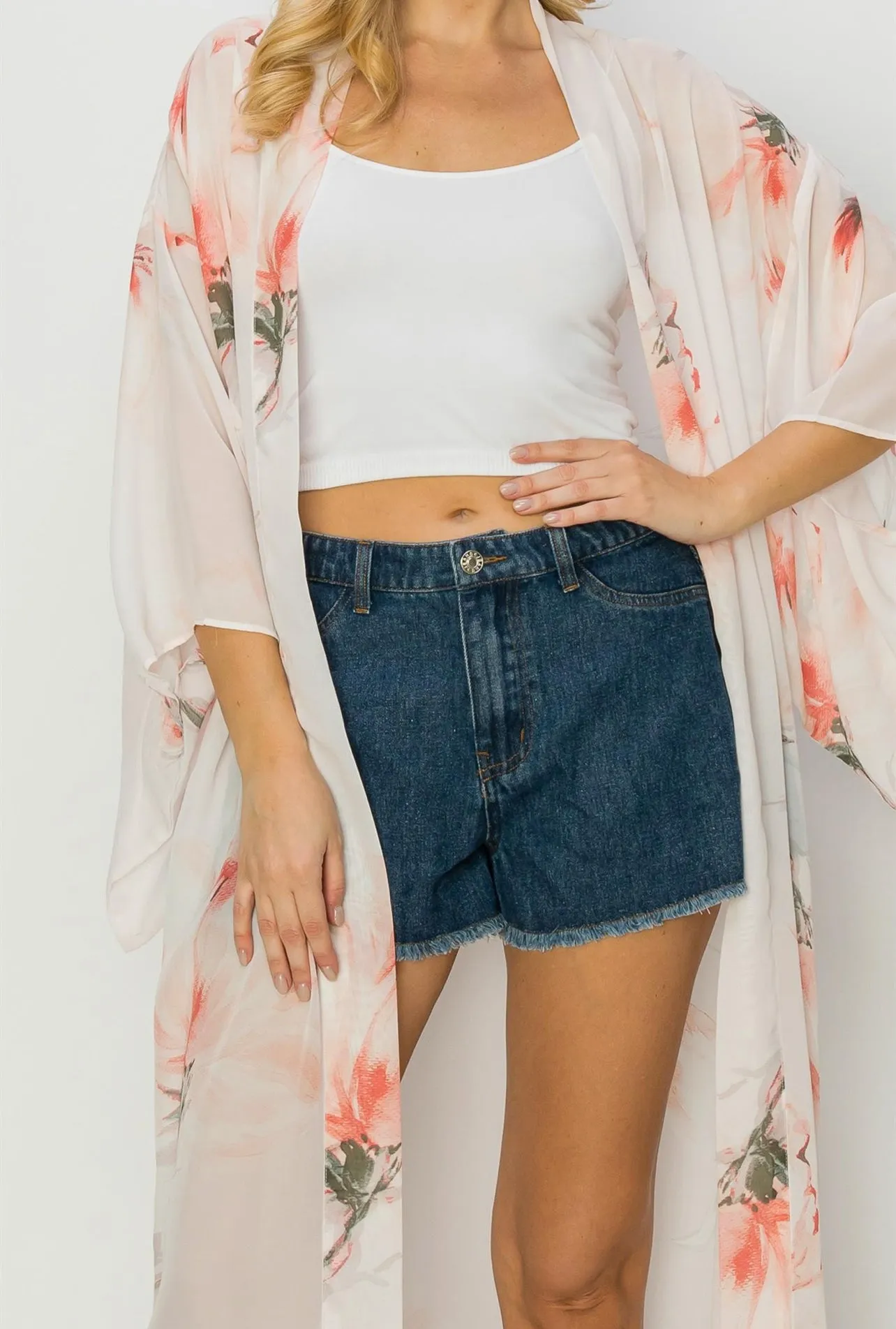 Watercolor Coral Long Duster Kimono