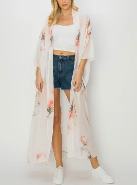Watercolor Coral Long Duster Kimono