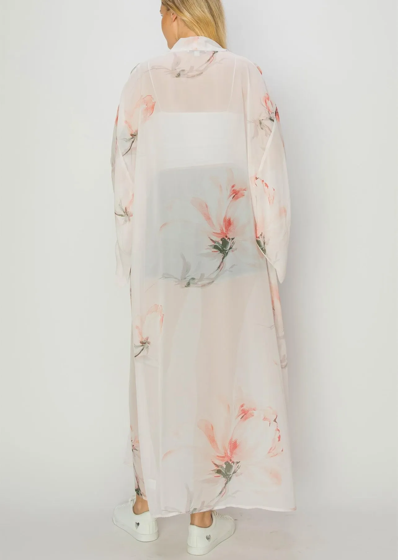 Watercolor Coral Long Duster Kimono