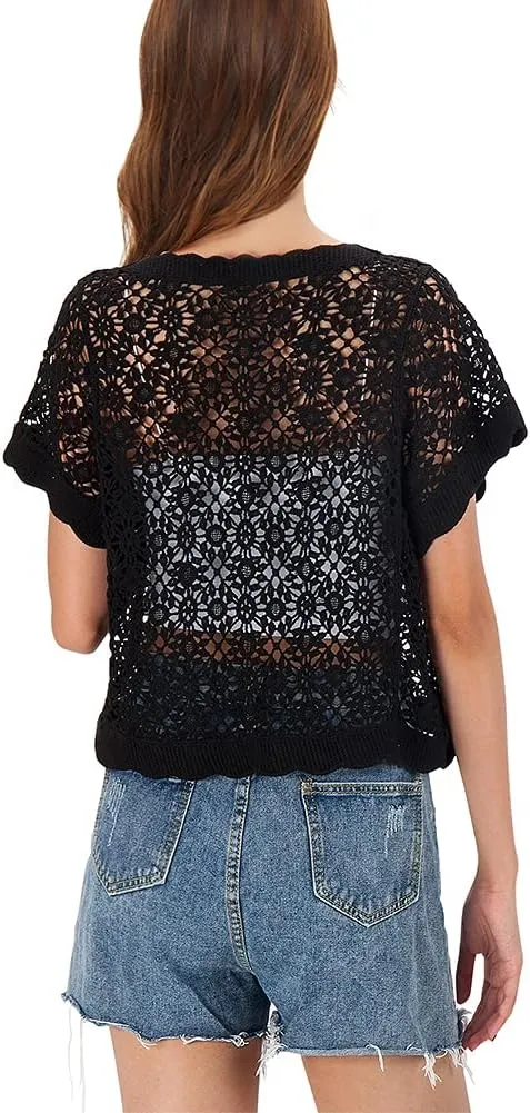Women Cardigan Hollow Out Floral Cardigans White Crochet Shrugs