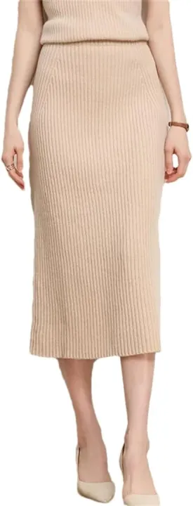 WomenS Plus Size Wool Blend Knit Pencil Skirt High Waist Slim Fit Elegant Tea-Length Skirt