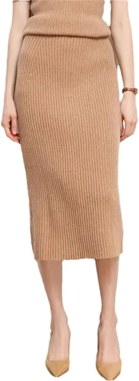 WomenS Plus Size Wool Blend Knit Pencil Skirt High Waist Slim Fit Elegant Tea-Length Skirt