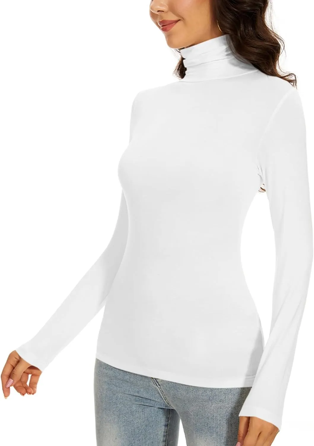 Women's Turtleneck Long Sleeve Thermal Tops Slim Fitted Lightweight Thin Basics Layer Tshirt (XS-2XL)