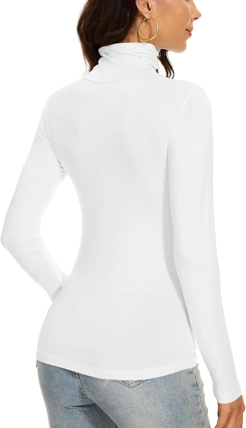 Women's Turtleneck Long Sleeve Thermal Tops Slim Fitted Lightweight Thin Basics Layer Tshirt (XS-2XL)