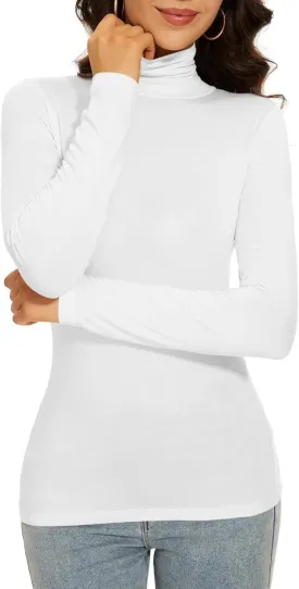 Women's Turtleneck Long Sleeve Thermal Tops Slim Fitted Lightweight Thin Basics Layer Tshirt (XS-2XL)