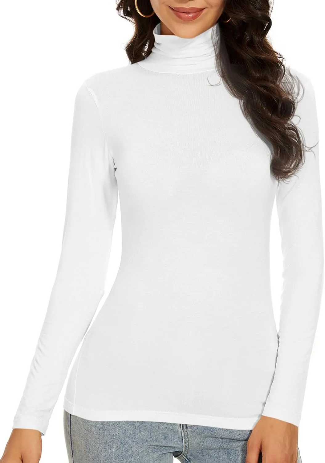 Women's Turtleneck Long Sleeve Thermal Tops Slim Fitted Lightweight Thin Basics Layer Tshirt (XS-2XL)